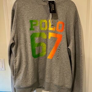 NWT Ralph Lauren Gray Polo Hooded Sweatshirt Sz Medium polo 67 green orange